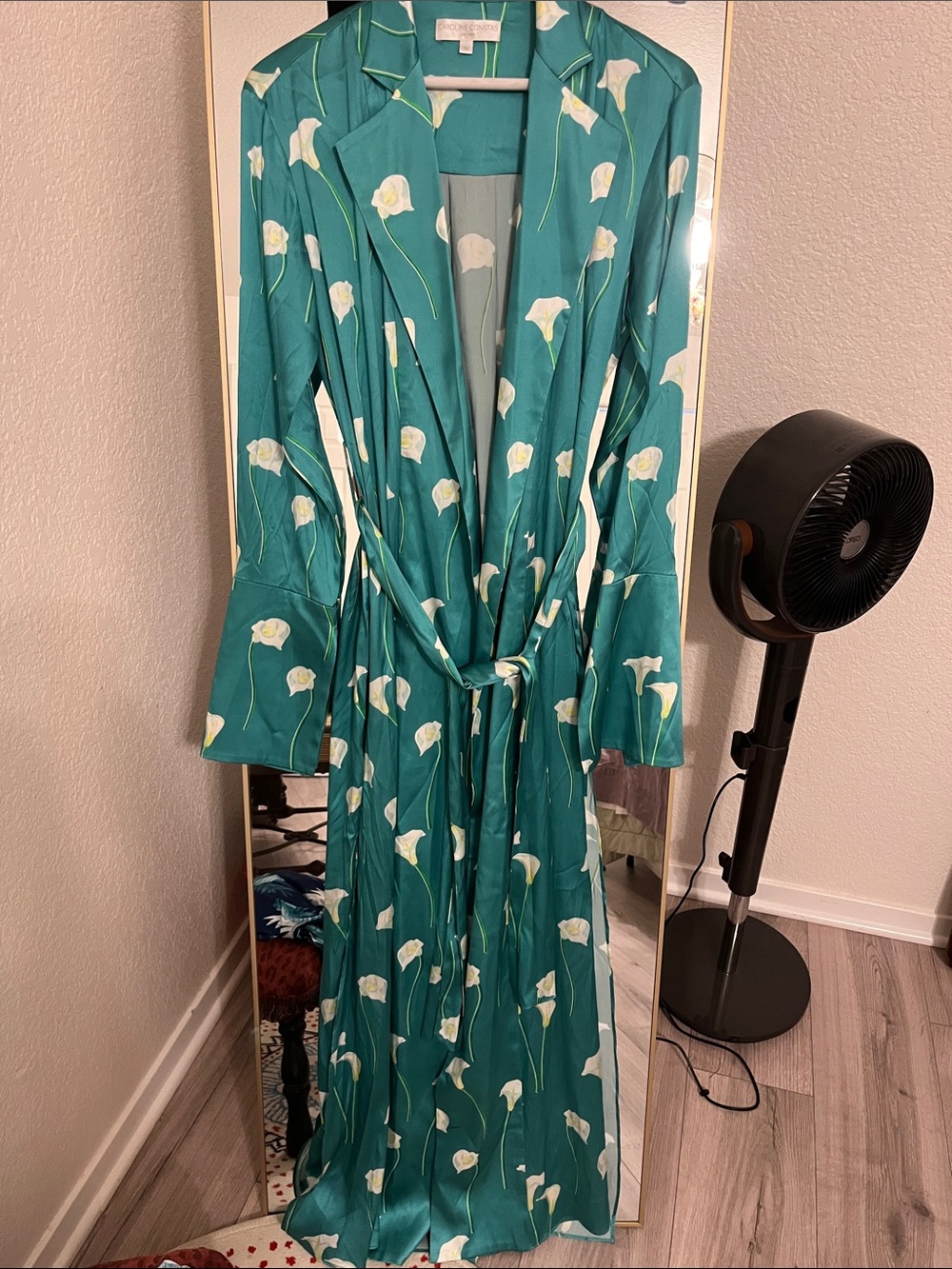Caroline Constas Teal Floral Tie-Waist Maxi Duster